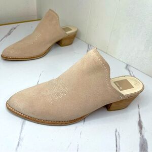 Dolce Vita Mules Western Shoes Embroidered Beige Suede Boho Block Heel Slip On 8